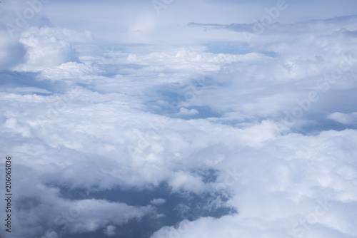 Airplane view above the clouds