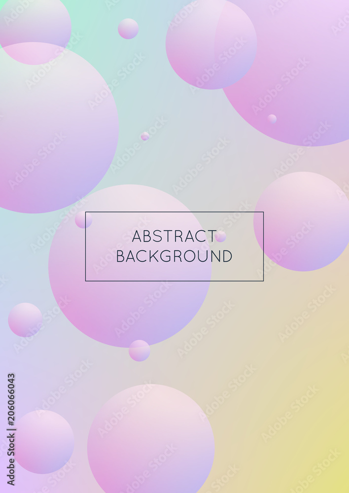 Cover fluid with round shapes. Gradient circles on holographic background. Modern hipster template for placards, banners, flyers, report, brochure. Minimal cover fluid in vibrant neon colors.