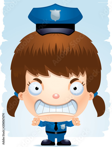 Angry Cartoon Girl Police Officer
