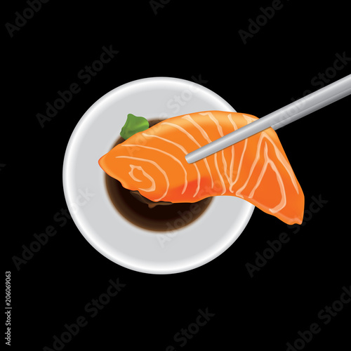 Salmon Sashimi is delicious food and eat more people