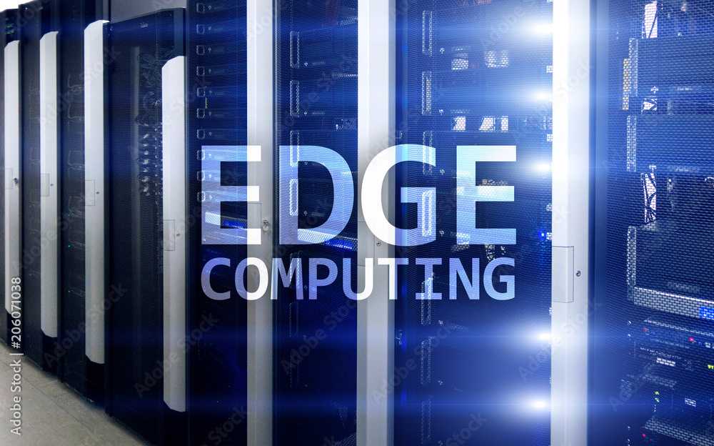 Obraz premium EDGE computing, internet and modern technology concept on modern server room background.