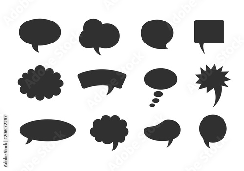 Speech balloon set black isolated. Flat bubbles for comics, memo and utterances. Vector illustration
