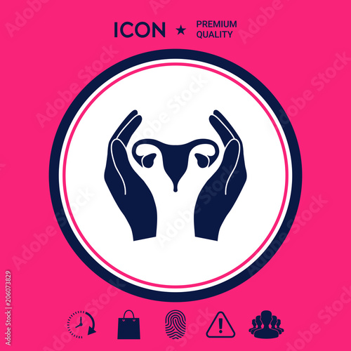 Hands holding Female uterus - protection icon