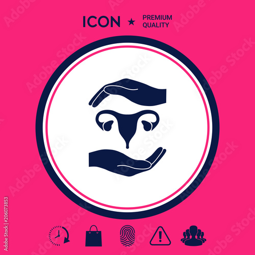 Hands holding Female uterus - protection symbol