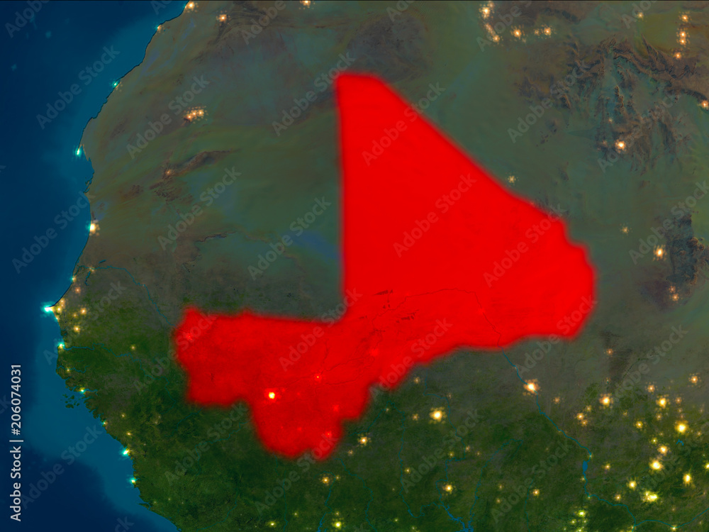 Mali in red at night