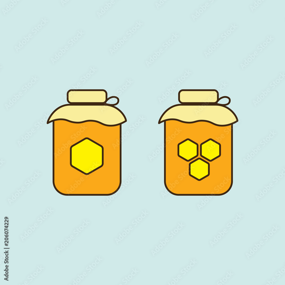 flat honey jar icons on blue background flat honey jar icons on blue background