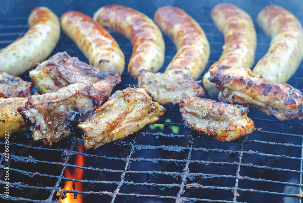 grilled sausages on the grill