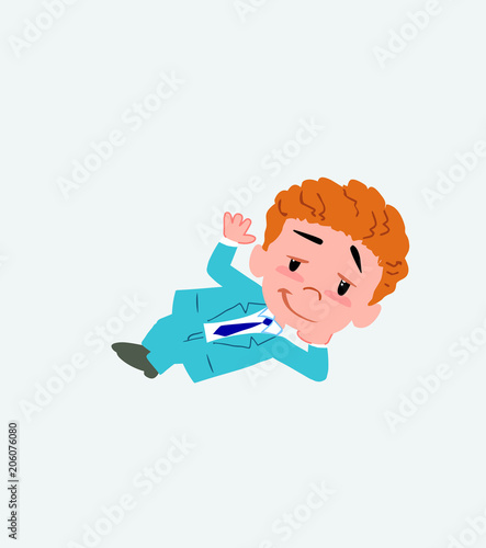 Businessman lying, greets with a dreamy expression.