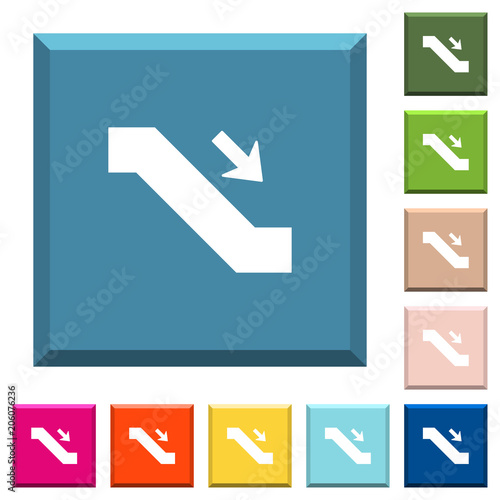 Escalator down sign white icons on edged square buttons
