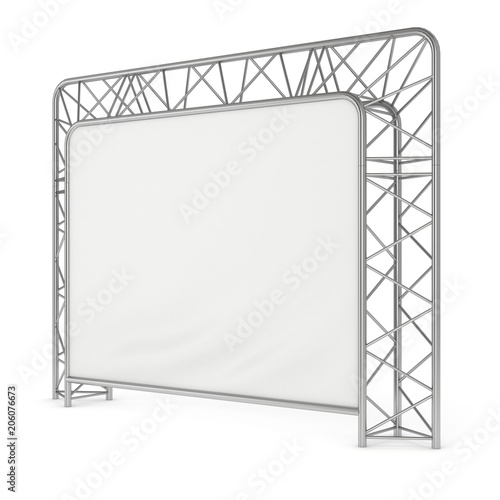 Steel truss girder element banner construction. 3d render press wall isolated on white