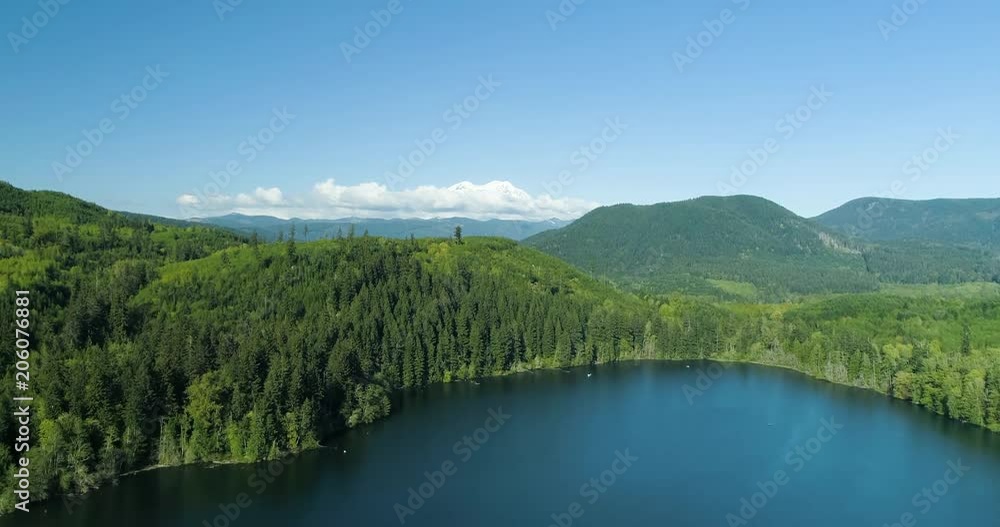 Mineral Lake Washington View Mount Rainier Rising Up Aerial Landscape Mountain Trees
