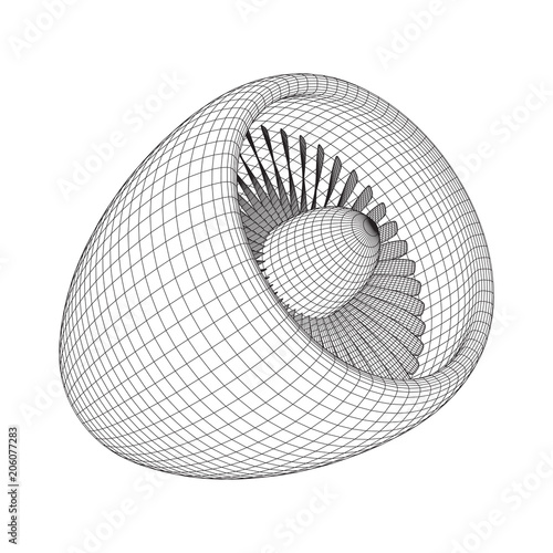 Turbo jet plane engine wireframe low poly mesh vector illustration