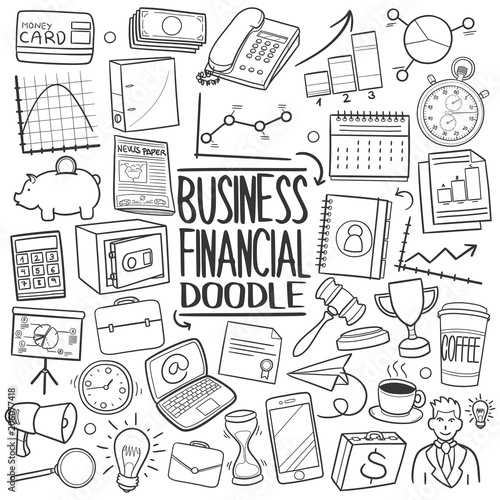 Business and Financial Doodle Icon Hand Draw Line Art