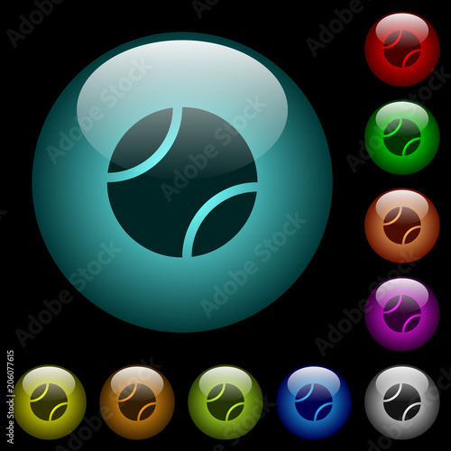 Tennis ball icons in color illuminated glass buttons