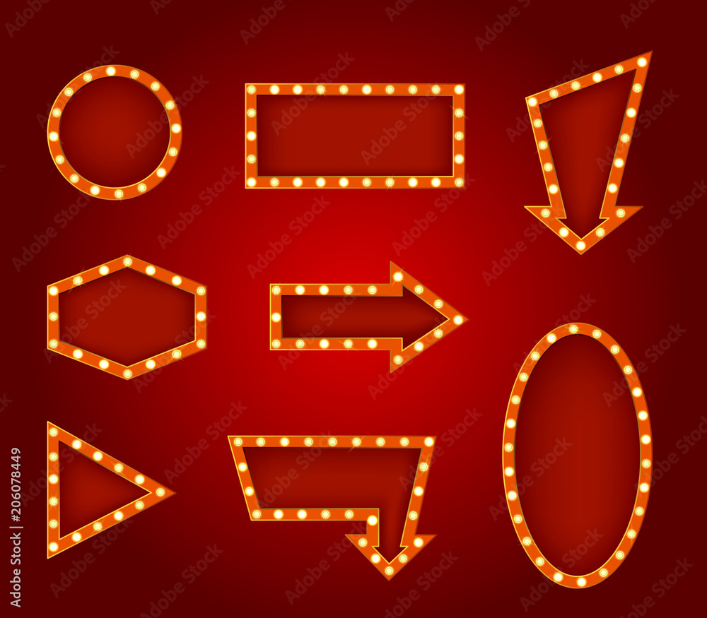 Realistic Detailed 3d Glowing Signs Set. Vector
