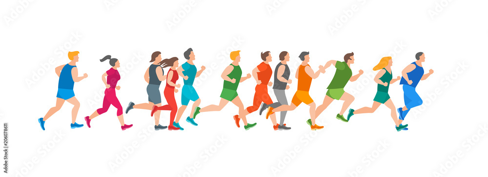 Fototapeta premium Cartoon Jogging Characters People. Vector