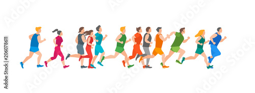 Cartoon Jogging Characters People. Vector