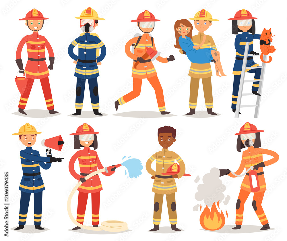 Firefighter Vector Cartoon Fireman Character Firefighting Fire With