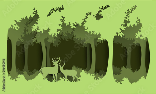 deer in the forest. paper art style