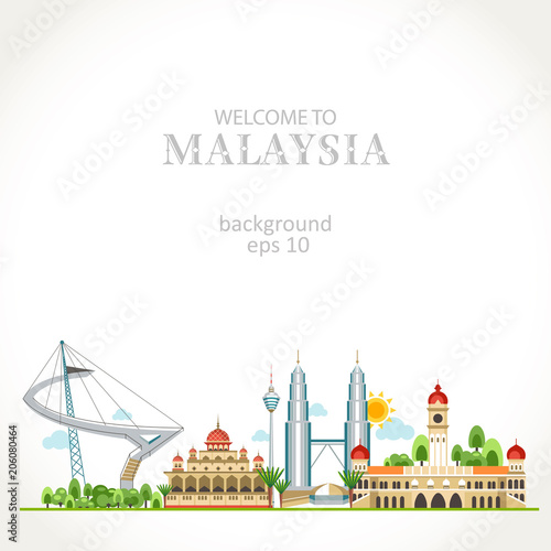 Malaysian panorama landmark architecture buildings cultural sights view vector illustration