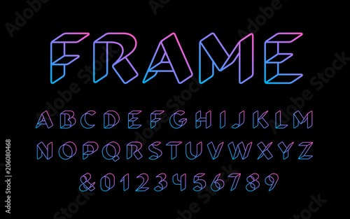 3D linear font. Vector alphabet with latin letters and numbers.