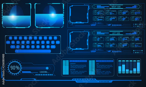 HUD User Interface Brain Analysis Design Concept Control Panel Vector Background. Abstract Futuristic UI Template Illustration.