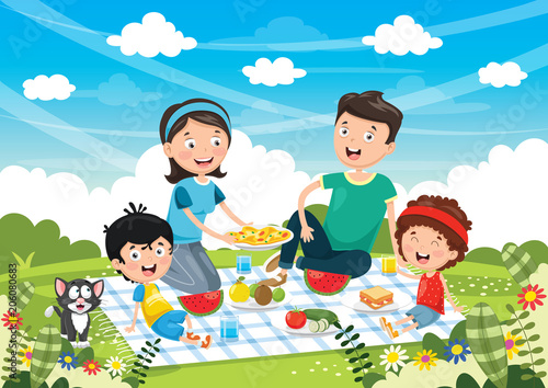 Vector Illustration Of Family Picnic