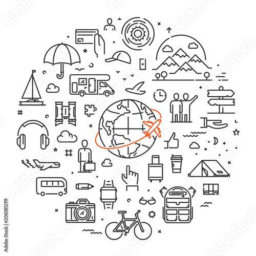 Vector line web concept for travel and tourism