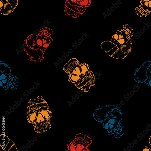 ilustracion vectorial de craneos en forma de patron con diferentes elementos