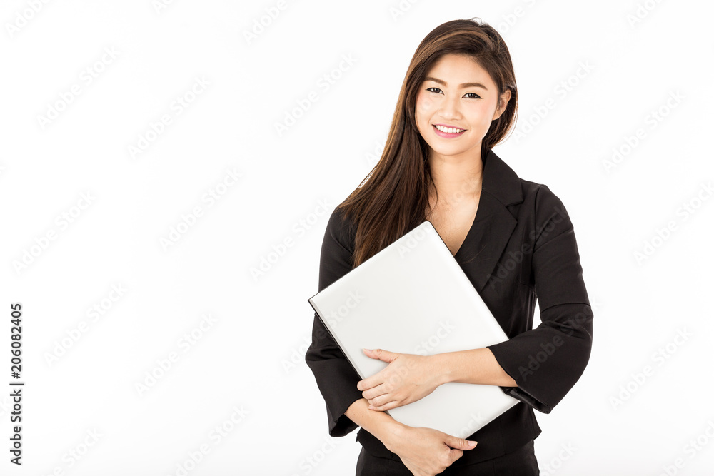 Beautiful Attractive Asian business young woman in suit smile and holding laptop feeling so happiness and confident with business Start up,Isolated on white background,Business Start up Concept Beautiful Attractive Asian business young woman in suit smile and holding laptop feeling so happiness and confident with business Start up,Isolated on white background,Business Start up Concept