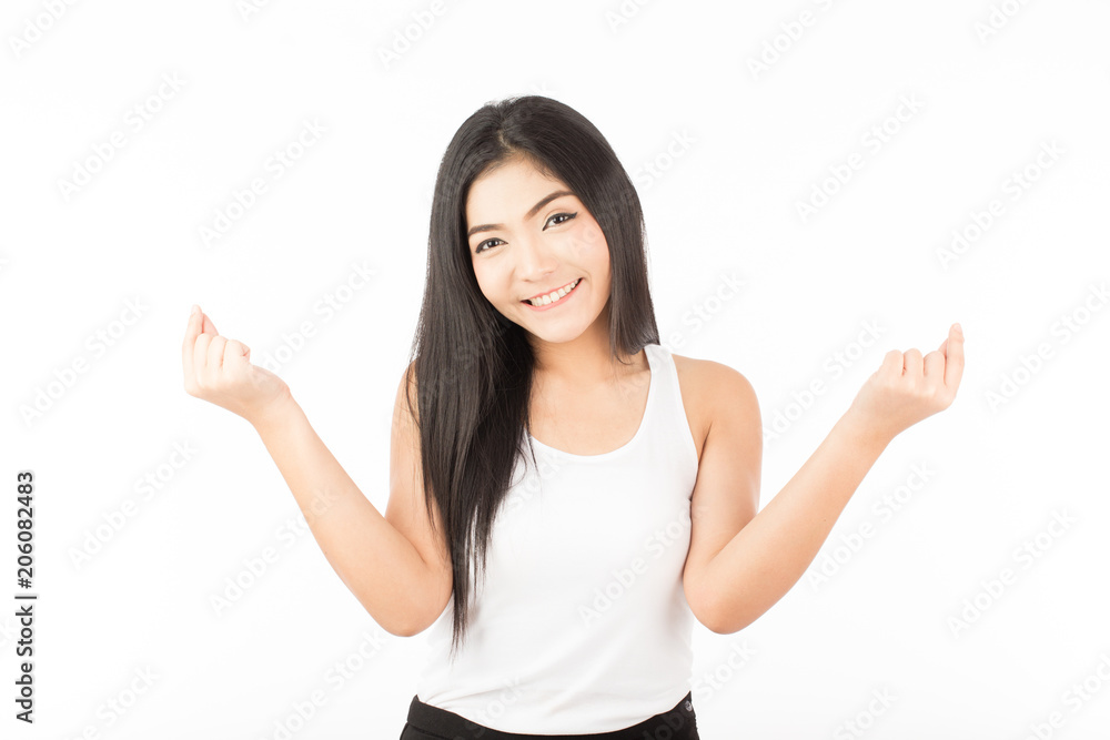 Beautiful Attractive Asian young woman smile and say yes celebrating sing feeling so happiness and cheerful with Healthy skin,Isolated on white background,Beauty Concept Beautiful Attractive Asian young woman smile and say yes celebrating sing feeling so happiness and cheerful with Healthy skin,Isolated on white background,Beauty Concept
