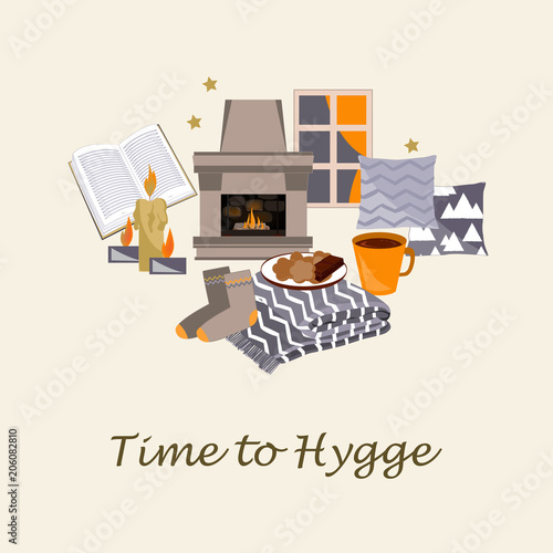 Time to Hygge Vector illustration. Cozy home