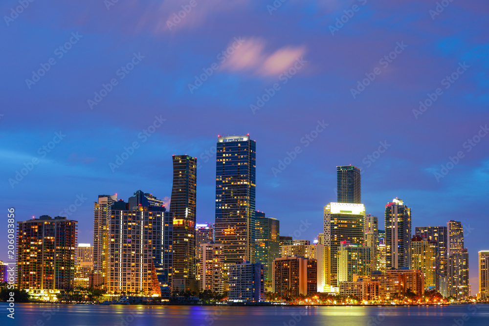 Brickell Miami city at twilight long exposure