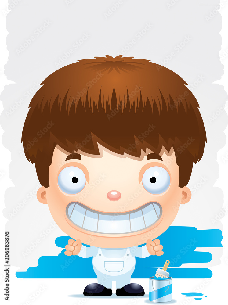 Cartoon Boy Painter Smiling
