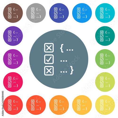 Source code checking flat white icons on round color backgrounds