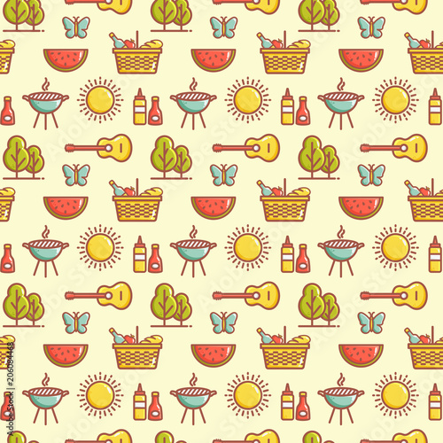 Seamless picnic pattern. Summer outdoor recreation. Vector background