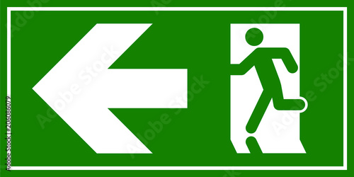 Emergency exit sign. Man running out fire exit