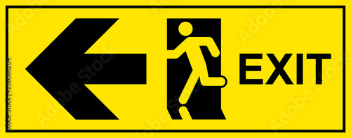 Emergency exit sign. Man running out fire exit