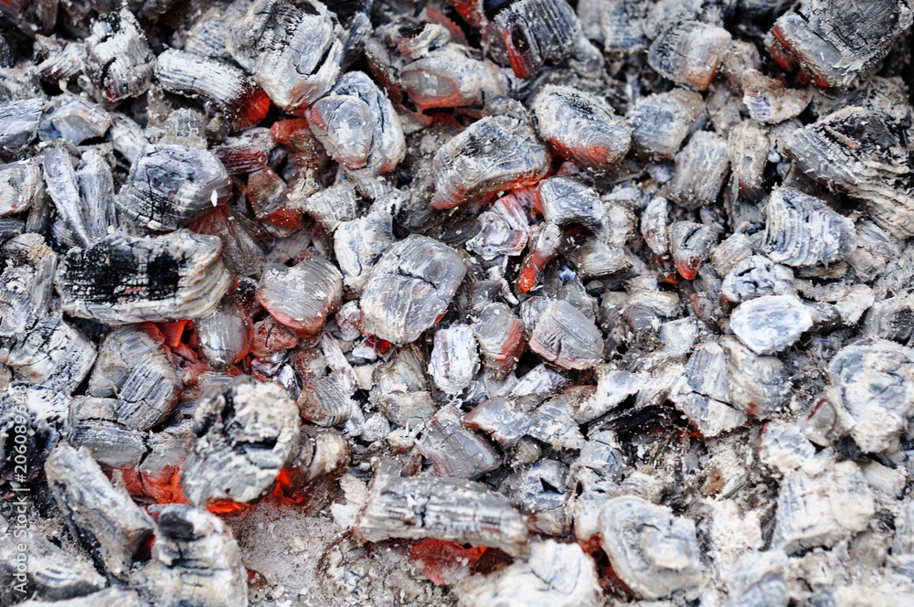 Coals in an extinct fire. Natural background