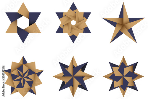 Set of origami stars vector