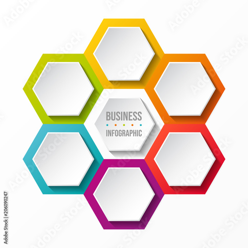 Empty hexagonal diagram with business icons - concept of infograph. Vector.