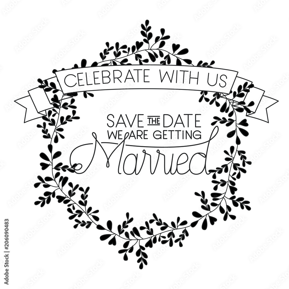 wedding and married invitation with wreath and ribbon vector illustration wedding and married invitation with wreath and ribbon vector illustration