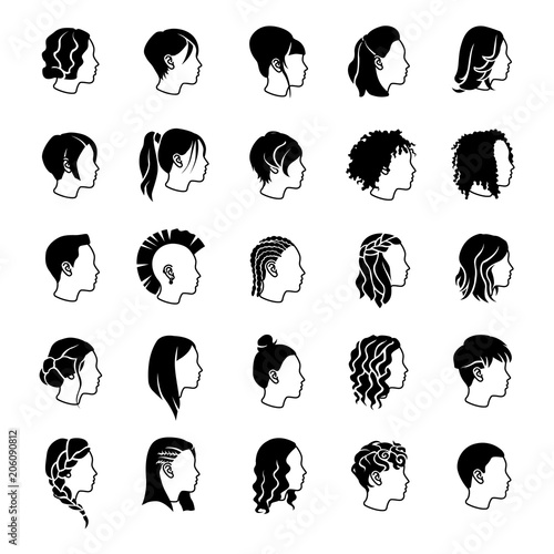 Female hairstyles glyph vector icons
