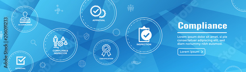 In compliance web banner - icon set that shows a company passed inspection