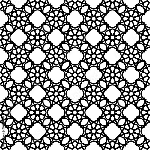 Vector monochromatic illustration. Black and white floral trellis.