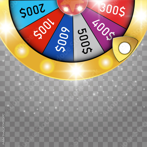 Colorful wheel of luck or fortune with lights. Vector illustration.