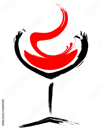 Wine glass. Oriental style vector of red wine