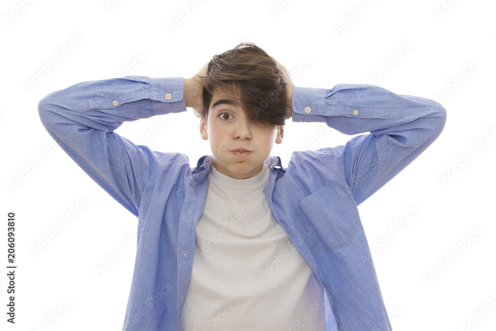 adolescent or preadolescent child isolated in white background adolescent or preadolescent child isolated in white background