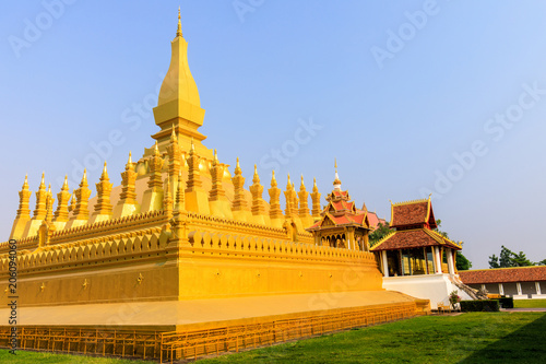 Pha That Luang a gold buddhist stupa  landmark of Vientiane  Laos PDR.