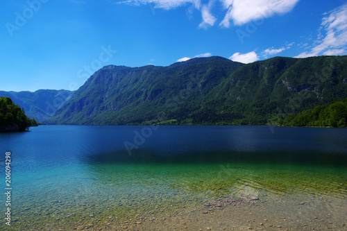  Landscape Bohinj Lake with clear water.